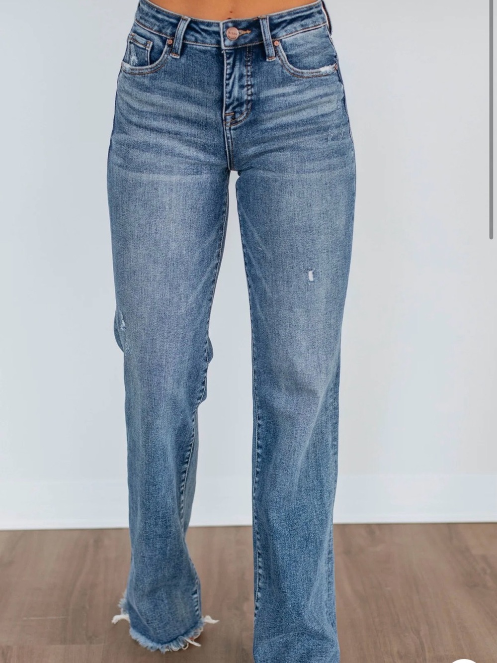 Risen High Rise Straight Leg Jeans